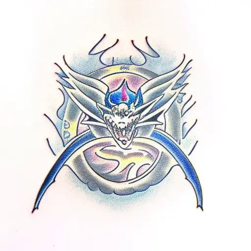 black dragon with blue eyes tattoo design idea