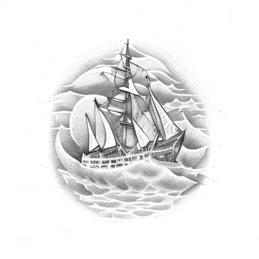 ghostship on side of oblique  tattoo design idea