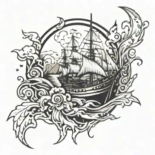 boats agaisnt the current push agaisnt the tide tattoo design idea