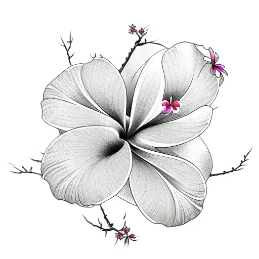lei tattoo incorporating plumeria, hibiscus, cherry blossom, and cempasúchil tattoo design idea
