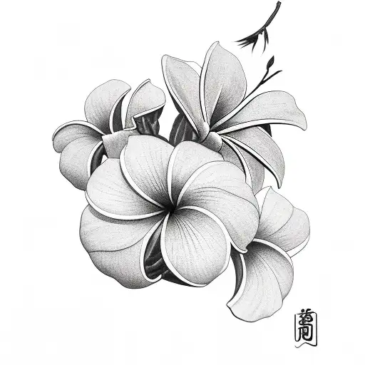 lei tattoo incorporating plumeria, hibiscus, cherry blossom, and cempasúchil tattoo design idea