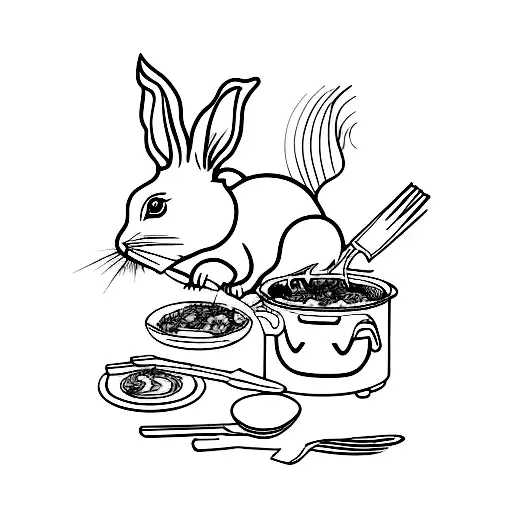 A rabbit cooking a delicious meal tattoo design idea