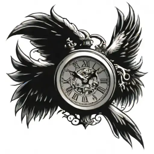 clock with wings tattoo design idea