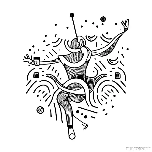 A minimalist tattoo of a person dancing with vibrant lines and shapes, capturing the joy of dancing tattoo design idea