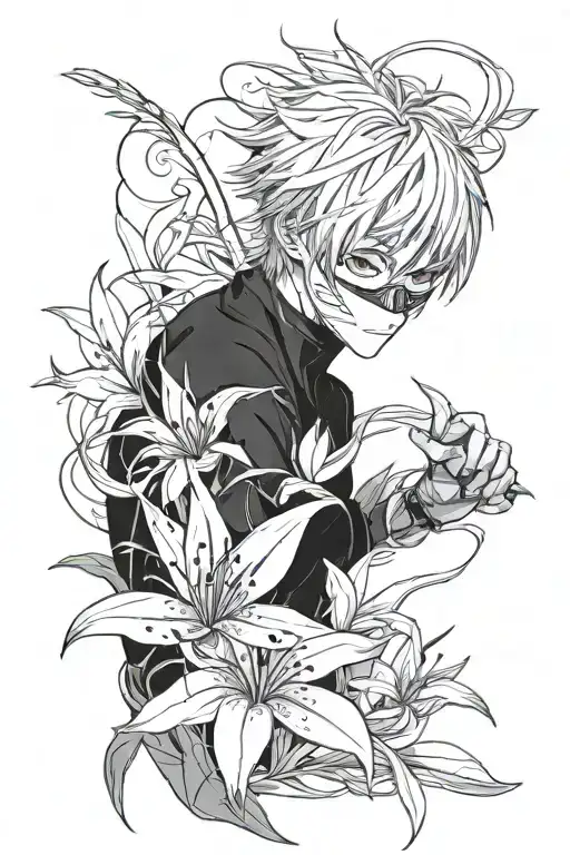 Create a forearm tattoo of Ken kaneki and one spider lily tattoo design idea