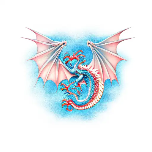 Dragon wrapped around jump wings tattoo design idea