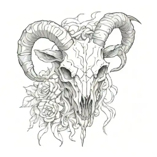 goat skull surrounded tattoo design idea