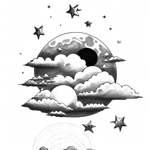 moon clouds stars tattoo design idea
