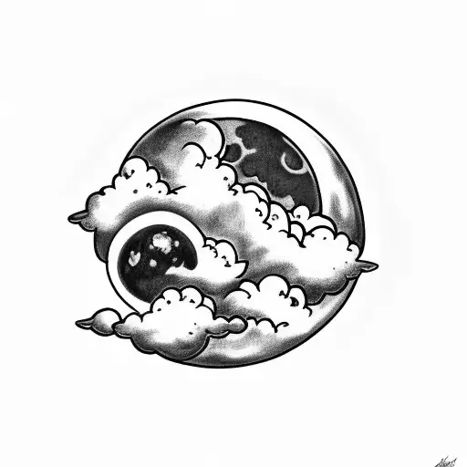 moon clouds stars tattoo design idea