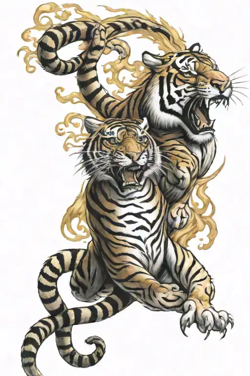 colon cancer ribbon swinging tiger on a dragon breathing fire tattoo design idea