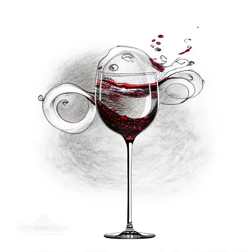A wine glass filled with swirling red wine tattoo design idea