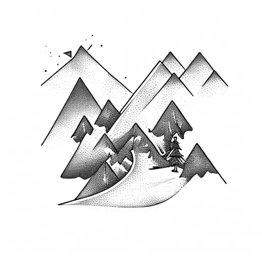 A skier gracefully carving down a mountain slope tattoo design idea