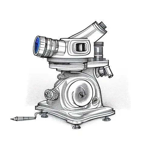 Textbook microscope with eyepiece blown into psychedelic colors tattoo design idea