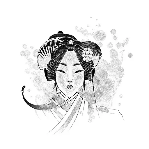 Traditional Japanese Geisha with abstract patterns tattoo design idea