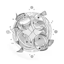 School of Koi fish swimming in a circle with geometric shapes tattoo design idea