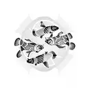 School of Koi fish swimming in a circle with geometric shapes tattoo design idea