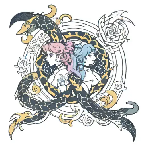 Gemini and the Snake tattoo design idea