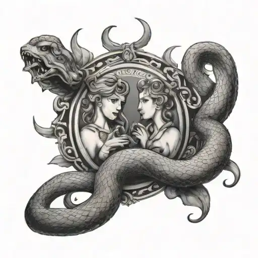 Gemini and the snake tattoo design idea