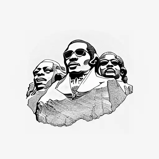 mount rushmore with jimmy hendrix, bb king, stevie wonder, louise armstrong tattoo design idea