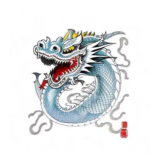 Dragon with hannya mask tattoo design idea