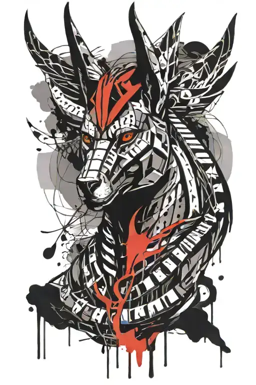 Anubis god egypt with abs in full growth tattoo design idea