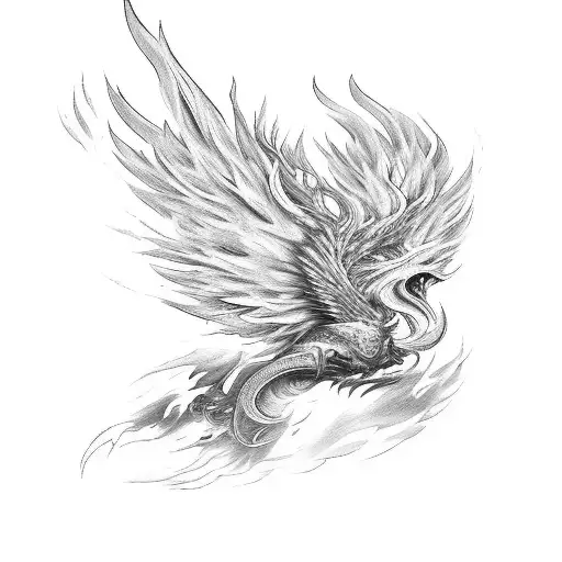 A phoenix rising from flames, symbolizing resilience and growth tattoo design idea