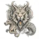 a timberwolf a dragon a lion the devil and a goose in the shape of a heart  tattoo design idea