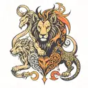 a timberwolf a dragon a lion the devil and a goose in the shape of a heart  tattoo design idea