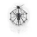 A vertical dagger with spiderwebs and a spider incorporating Roman numerals representing significant dates in your life tattoo design idea