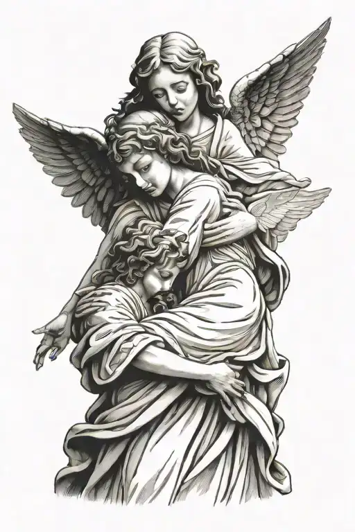 Angel with jesus praying tattoo design idea