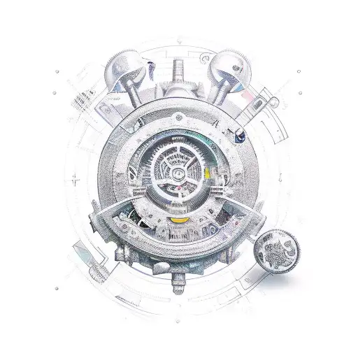 Magical engineering tools and equipment in a new-school style tattoo design idea