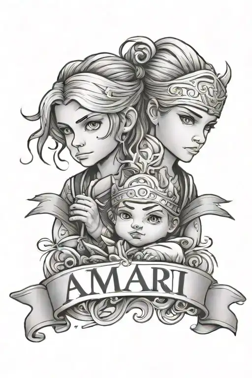 kids name written Amari and Anakin  tattoo design idea