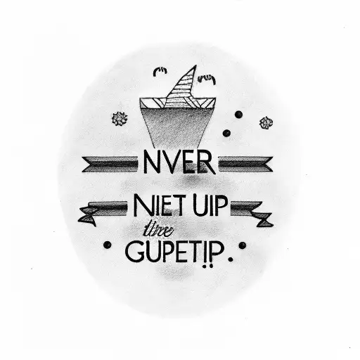 simple text saying "Never give up." tattoo design idea