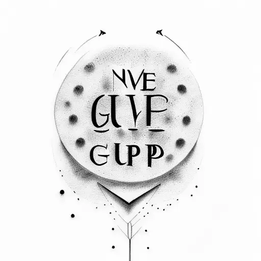 simple text saying "Never give up." tattoo design idea