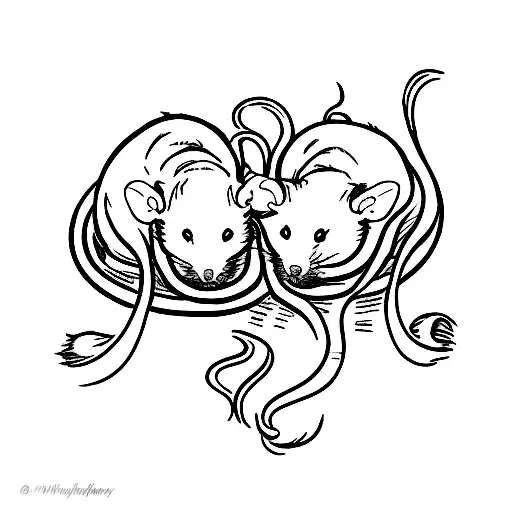 Two rats sleeping together and hugging with their tails intertwined tattoo design idea