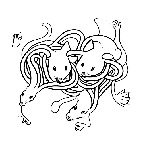 Two rats sleeping together with their tails intertwined tattoo design idea