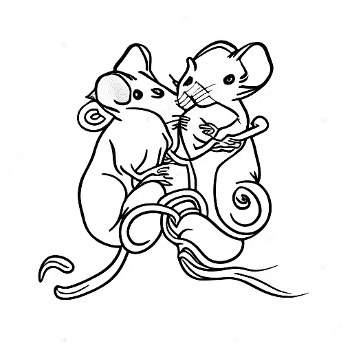 Two rats sleeping together and hugging with their tails intertwined tattoo design idea