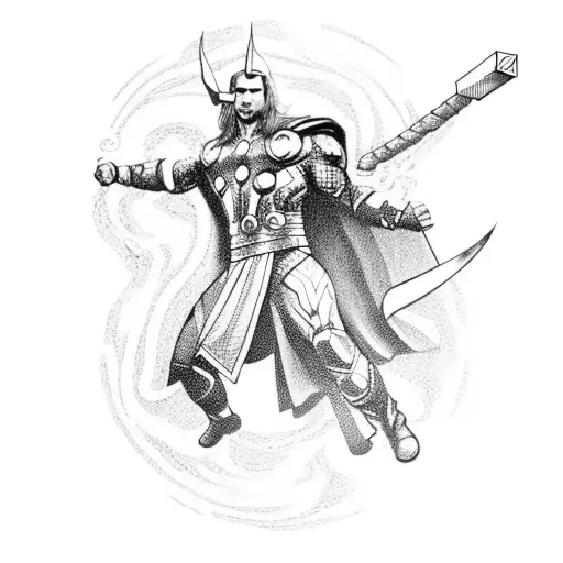 real thor standing on loki's gead tattoo design idea