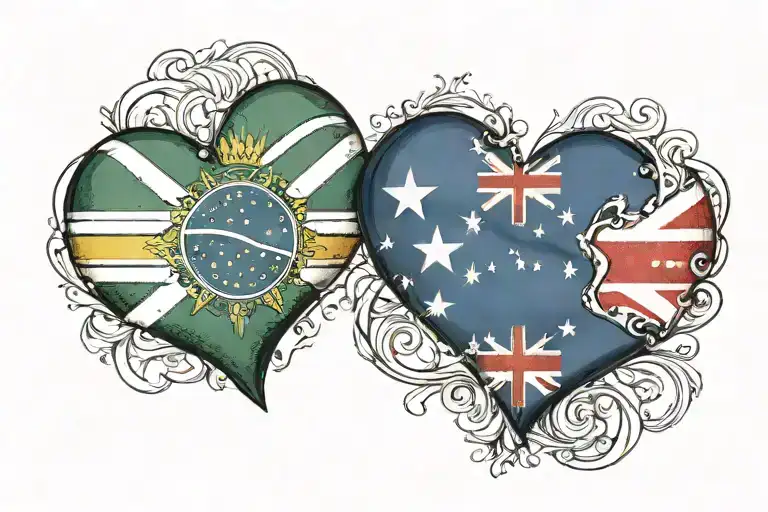 heart shape of Brazil flag and Australia flag intertwined tattoo design idea