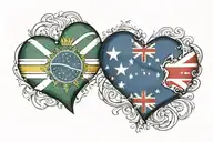 heart shape of Brazil flag and Australia flag intertwined tattoo design idea