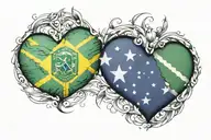 heart shape of Brazil flag and Australia flag intertwined tattoo design idea
