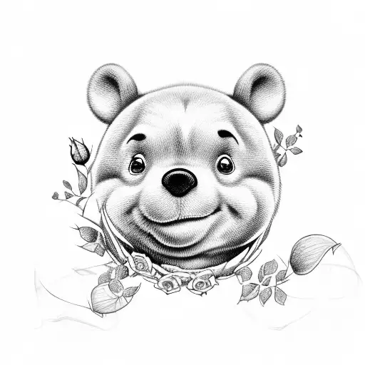 Rose with the word Pooh on it an dedicating love tattoo design idea