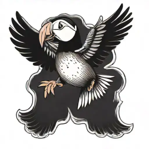 a flying puffin who have a key  tattoo design idea