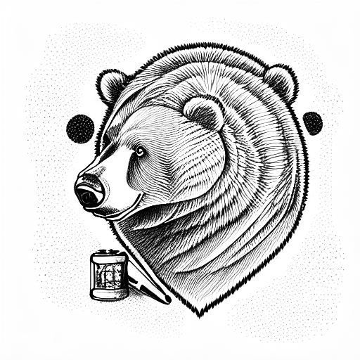 bear selling drugs behind large coat tattoo design idea