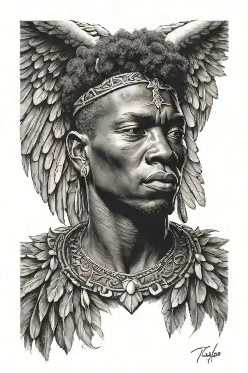 Male African angel tattoo design idea