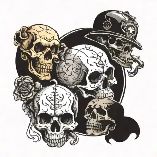 For forearm. A group of skulls with different expressions tattoo design idea