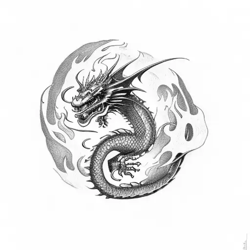 dragon. fire. dainty. surreal light. color tattoo design idea