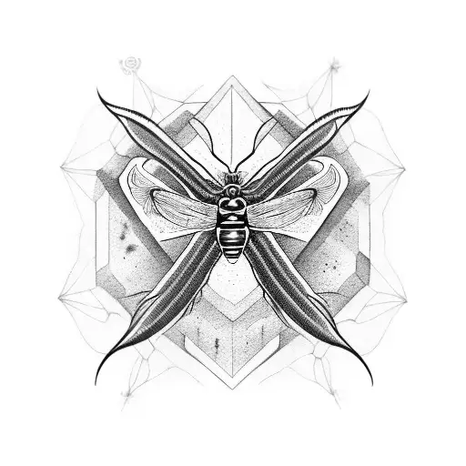 harsh lines + eye + centipede + moth tattoo design idea