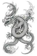 A dragon intertwined with a koi fish, symbolizing strength and perseverance, with subtle references to American football and hiking trails in the design tattoo design idea