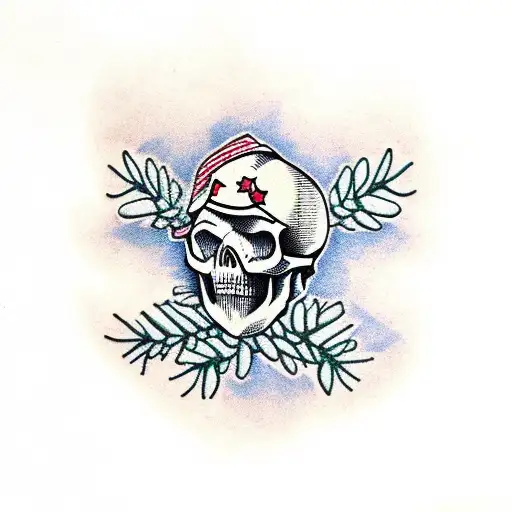 skull with pine trees tattoo design idea